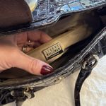 Stuart Weitzman Crocodile Embossed Patent Leather Shoulder Bag Brown Gold Photo 7