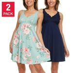 Flora Nikrooz 2-Pack V-Neck Lightweight Soft Lace Trim Chemise XL Navy Floral Photo 0