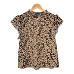 SheIn Animal Print Blouse Ruffle Cap Sleeve Button Front Top Women Size Large Photo 3