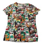 Rudolph The Red Nosed Reindeer Womens Comic Strip Christmas Holiday Scrub Top Black Size XS Photo 0