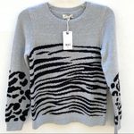 Lucky Brand  Small Grey pullover mixed animal print sweater crewneck NW-Defect Photo 1