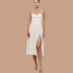 Reformation  Juliette Ivory Sweetheart Neckline Midi Dress High Slit Photo 2