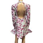 Asos Luxe Keyhole Cut Out Floral jacquard High Neck Long Sleeve Mini Dress Sz 6 Pink Photo 5