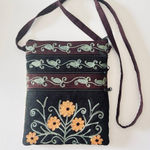 Toni Passport Five Zipper Black‎ Suede Embroidered Crossbody Bag Boho Photo 0