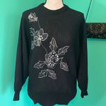 Vintage Floral Batwing Sleeve Ribbed Black Sweater Top Photo 0
