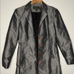 EXPRESS Vintage Silver Trench Coat Pockets Nylon Shimmer Lined Y2K Small 3/4 Photo 1