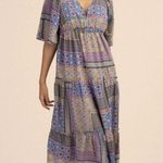 Trina Turk  Sivas Dress Midi Dress Multicolor V-Neck Tiered Fit & Flare Size L Photo 1
