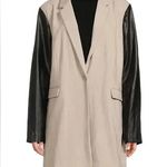 DKNY NEW- NWT! Mixed Media Faux Leather Sleeve Longline Jacket Photo 0