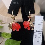 Gold Filled Necklace and Earrings Set Faux Red Jade Elephant Photo 8