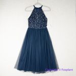 New! Maya halterneck midi tulle dress‎ tonal delicate sequin navy size 2 Blue Photo 4