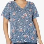 Erika Blue Ariella Floral V-Neck Short Sleeve T Shirt Photo 0