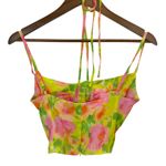 ASOS Design Floral Halter Neck Ruched Crop Top Neon Yellow Pink Green Size 2 Photo 1