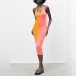 ZARA Colorblock Midi Orange & Pink Halter Dress Size Small Photo 0