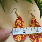 Handmade Burgundy & Orange Fall Leaves Faux Leather Dangly Teardrop Earrings Photo 1