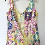 Jade Melody Tam Silk Dress 6 Midi Sleeveless Floral Yellow Summer Event Pastels Photo 4
