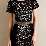 Anthropologie Maeve Laser Cut Basalt Sheath Dress 0 Black Mother of Bride Event Photo 0
