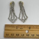1980s Rhinestone‎ Dangle Earrings Silver Tone Diamond Shape Statement Jewelry Photo 2