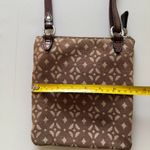 Fossil  Brown Canvas Signature Pattern Leather Trim Crossbody Bag Phone Pouch Photo 7