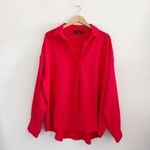 Rafaella NEW Red Collared V-Neck Long Sleeve Popover Blouse Size XL Photo 1