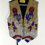 JC 001 USA Vintage Foral Western Cowboy Sequin Vest Size L Black Size L Photo 0