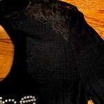 Bebe Black rhinestones Bling Lace Shoulder Cut Out Ribbed Long Sleeve Choker Top Photo 6
