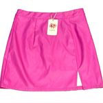 E ntro NWT Bright Pink Faux Leather Mini Skirt Women’s Slit Side Photo 4