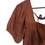 Band of the Free Brown Short Puff Sleeve Square Neck Blouse Women Sz S Photo 2