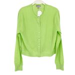 J.Crew  Featherweight 100% cashmere cardigan Bright Green Medium NWT Quiet Luxury Photo 3