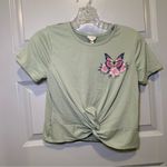 Self Esteem  Green Butterfly Graphic Short Sleeve Twist Knot Crop top size M Photo 0