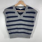 Madewell  Striped Knit Sweater Vest Small Gray Navy V-Neck Cotton Photo 2