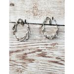 Vintage Clip On Earrings Silver Tone Decorate Cut Out Hoops Photo 3