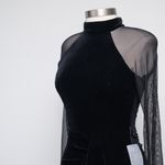 Betsy and Adam   - Valentina Long Velvet Mesh Illusion Sleeve Dress Photo 11