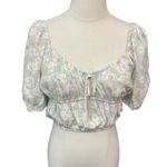 Elodie Floral Print Short Sleeve Scoop Neck Rayon Cropped Top Size Medium NWT Photo 1