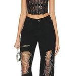 Retrofête Retrofete Black Cotton Embellished Rhinestone Drape Marlowe Straight Jean 29 Photo 0