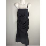 ZARA  Black Ruched Side Midi Dress Strapy High Slit Women's Large Party Cocktail Photo 1