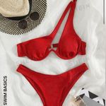 Red One Shoulder Cutout Bikini Size M Photo 1