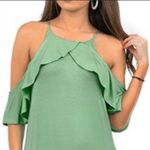 Bee Uniq 🆕Dusty Green Ruffle-Accent Cold Shoulder Maxi M🆕 Photo 2