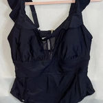 Terra & Sky  Swimsuit 0X 14W One Piece Black Gold Hardware Lattice Trim Ruffles‎ Photo 0