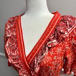 Cleobella Blair Tassel-Cuff Ruffle Short Sleeve Mini Dress Floral Orange Small S Photo 8