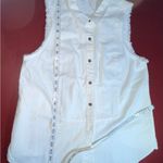 Free People Vest Women’s Medium Button Down Fringe Boho Natural Top Linen tunic Photo 4