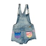 Almost Famous Juniors  Hand Painted Denim Shortalls Bib Overall Shorts Stretch L Photo 5