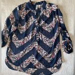 Tacera Beautiful sheer Navy & Floral blouse Photo 0