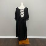 Torrid  Dress Midi Flutter Sleeves Lace Up Back Round Neck Chiffon Lined Black Photo 1