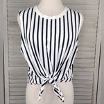 Forever 21 100% Cotton Knit Tie Bottom Tank Top Navy/White Stripe-Large Photo 0