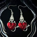 Gothic Bat‎ Heart Shaped Devil Design Silver/Red Zinc Alloy Dangle Earrings Silver Photo 3