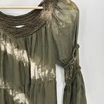 Belle France Top Women SMALL Green Tie Dye Long Sleeve 100% Silk Blouse Photo 2