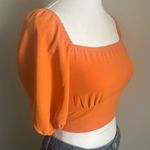 SheIn  Orange Square Neck Puff Sleeve Back Lace Up Cropped Summer Blouse Top Photo 9