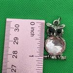 Owl Charm Pendant Pink Rhinestone Silver Tone Animal Jewelry Black Onyx Eyes Photo 2