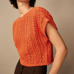 ZARA  Women's Orange Open Knit Cropped Sweater Top Size M Photo 0