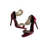 True Religion Red Gold Patent Chain Ankle Strap Heels Size 8.5 Photo 5